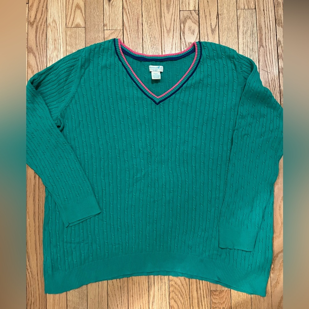 Caribbean Joe 3X Green Cable Knit V Neck Sweater